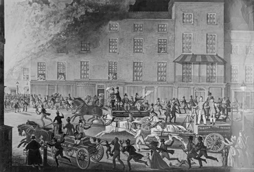 Londoner Feuerwehren, die edlen Beschützer von Leben und Eigentum, graviert von R.G. Reeve, veröffentlicht von Thomas McLean